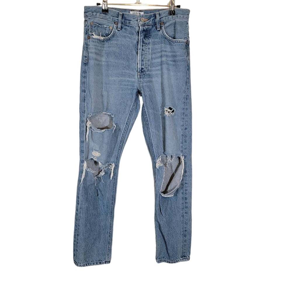 AGOLDE Los Angeles High Rise Premium Button Fly Denim Jeans Distressed Size 27